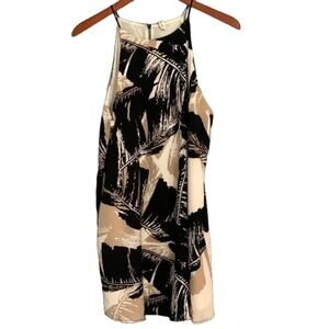 Tyche Halter, Satin Slip Dress, Abstract Leaf Print, Neutral, Cream, Black, L